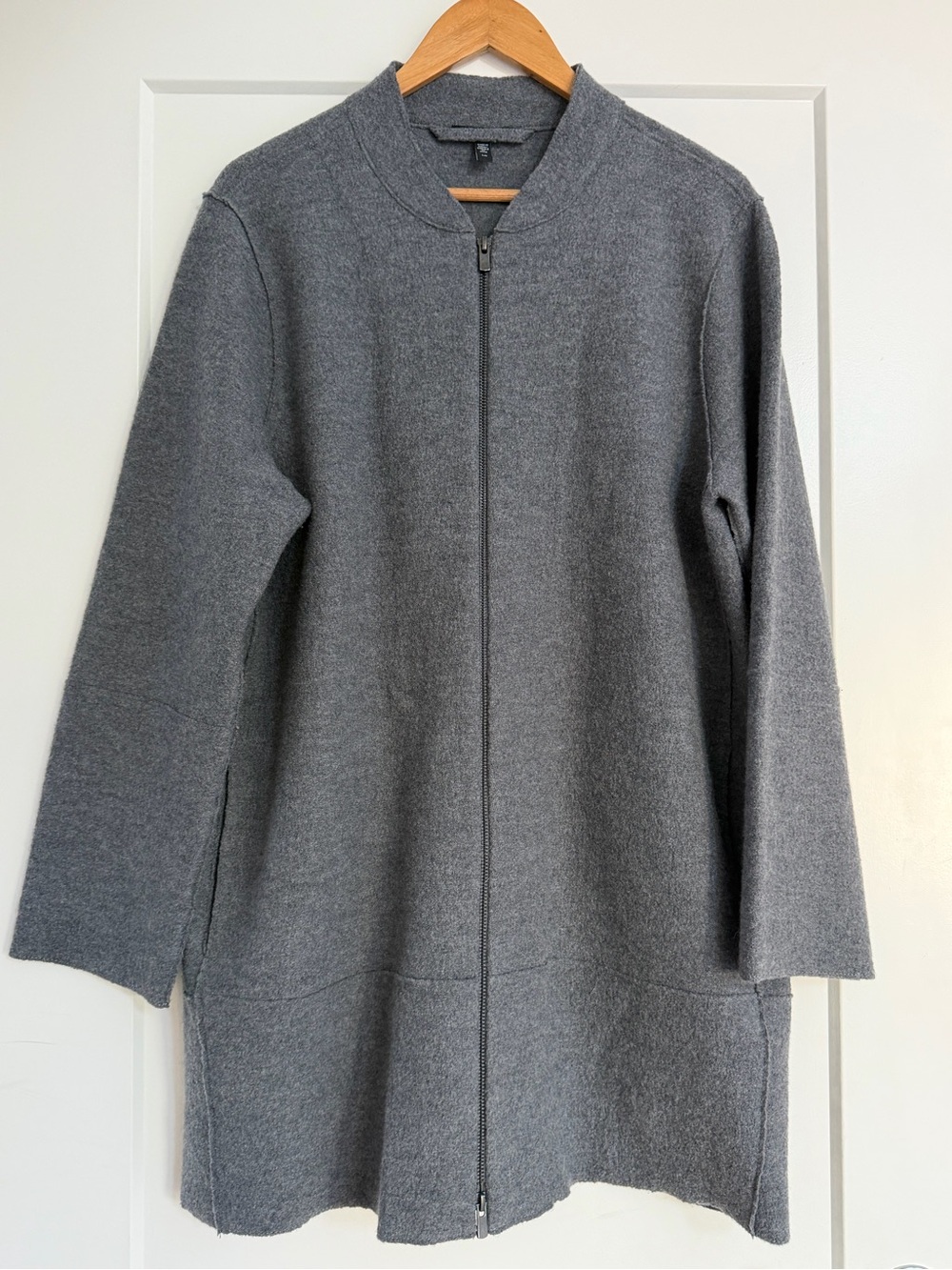 Eileen Fisher Charcoal Gray Open-Front Cardigan, Size Large